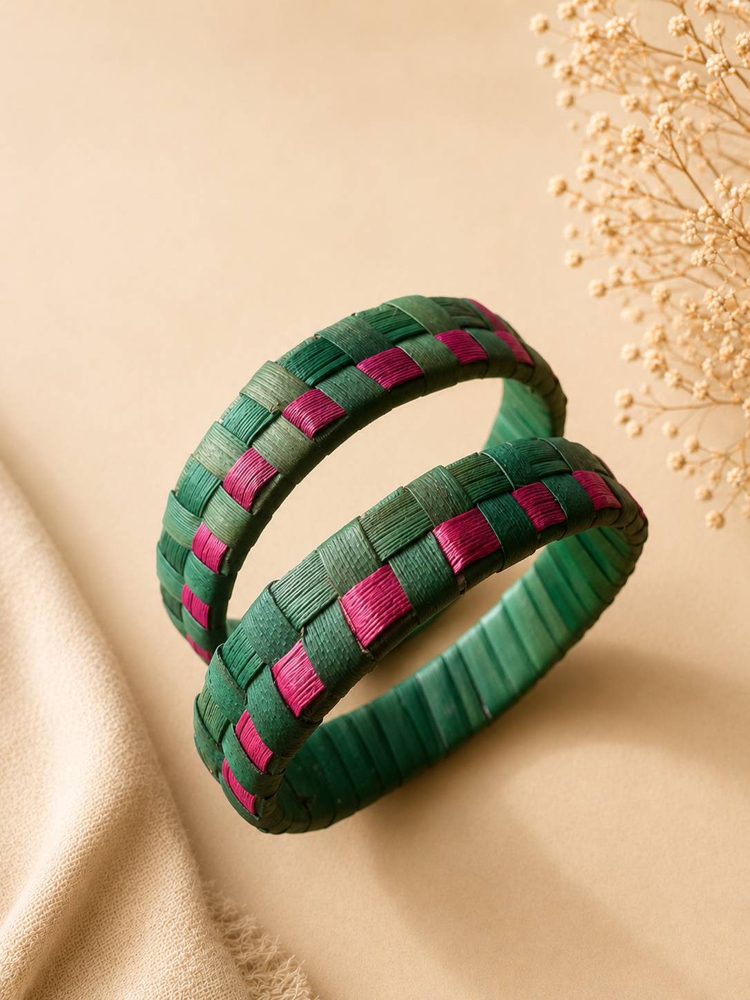 Thazhampoo bangle -Green and Rani Pink Size 2.10 Set of 2