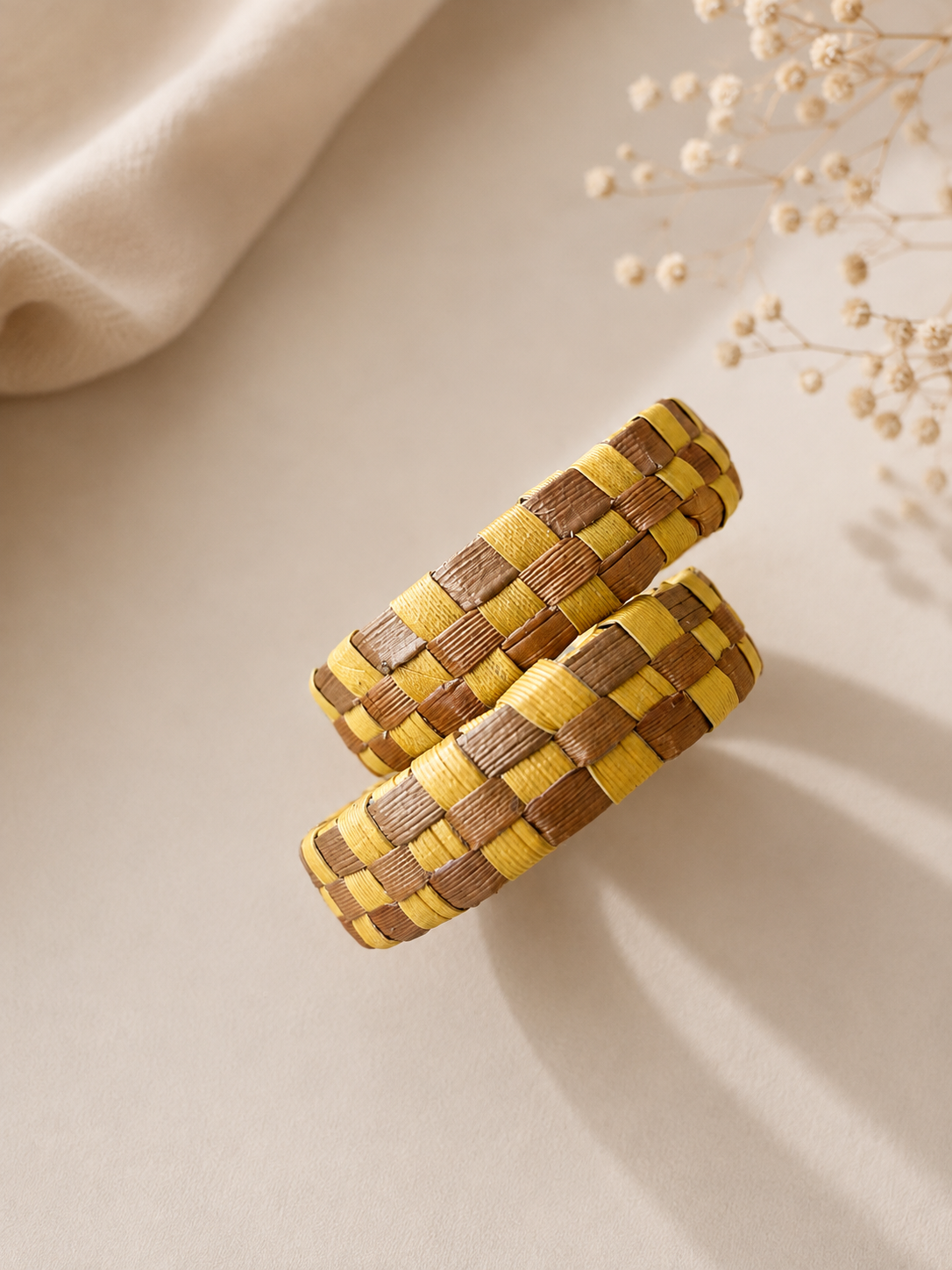 Thazhampoo bangle-Yellow Ochre and Brown Size 2.6 Set of 2