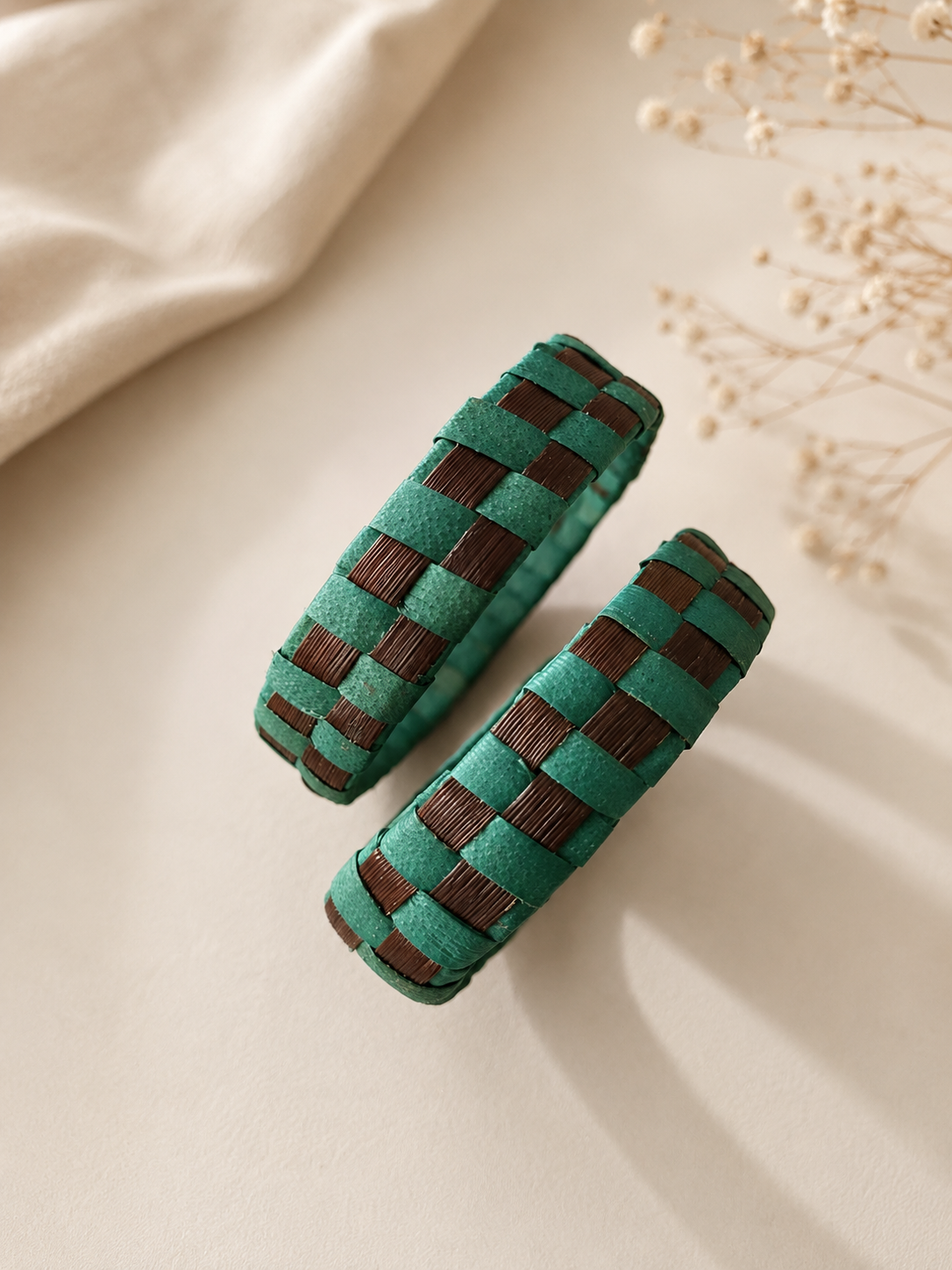 Thazhampoo bangle-Green and Brown Size 2.6 Set of 2