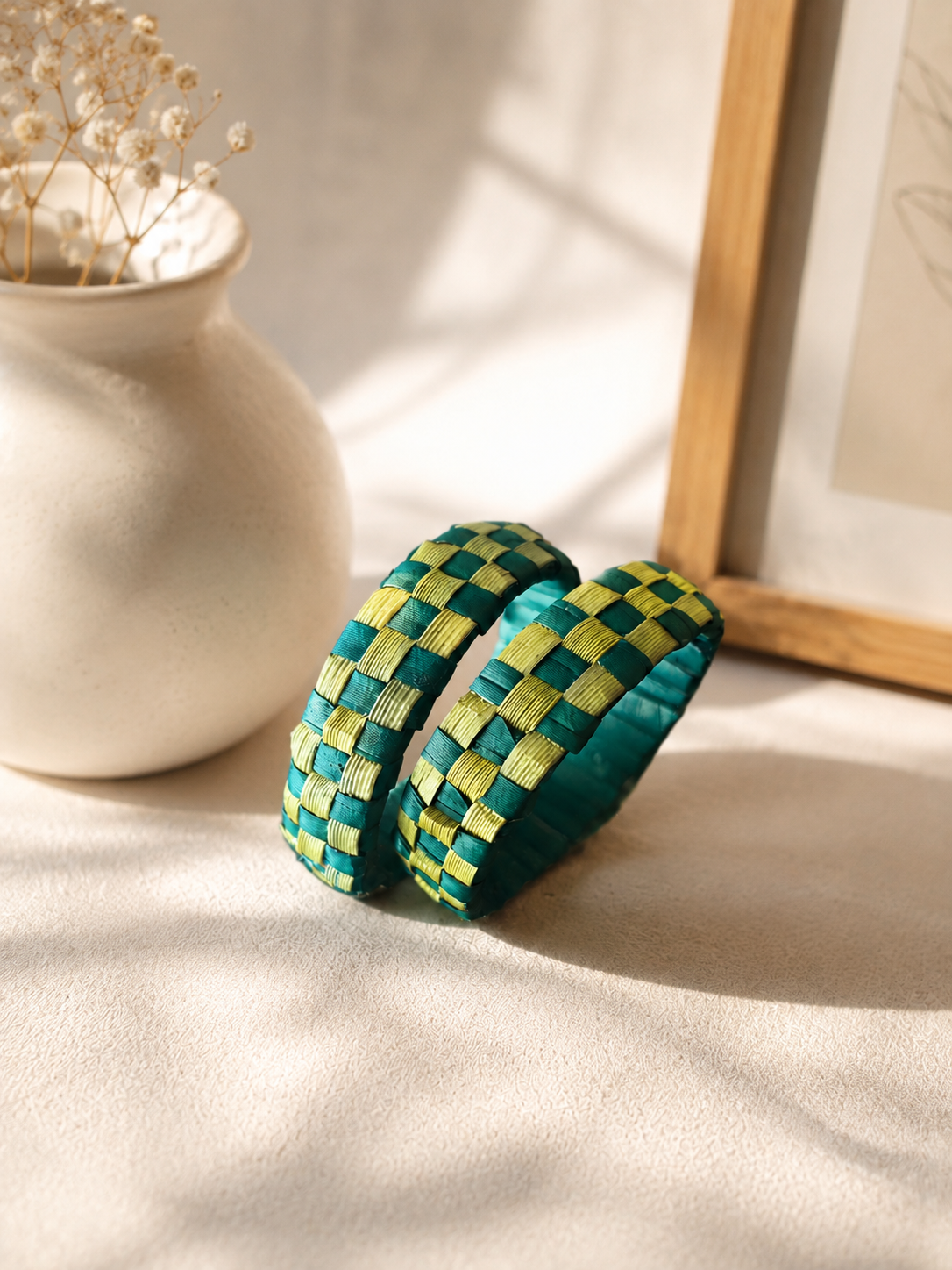 Thazhampoo bangle  - yellow and dark green size 2.8 set of 2