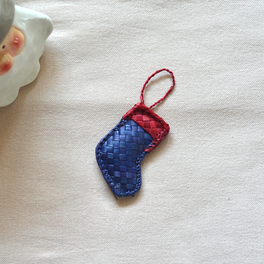 Mini Christmas Stocking Ornament – Blue & Red