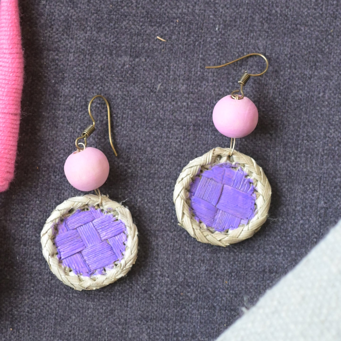 Thazhampoo necklace with round Pendant Set -baby pink and lavender
