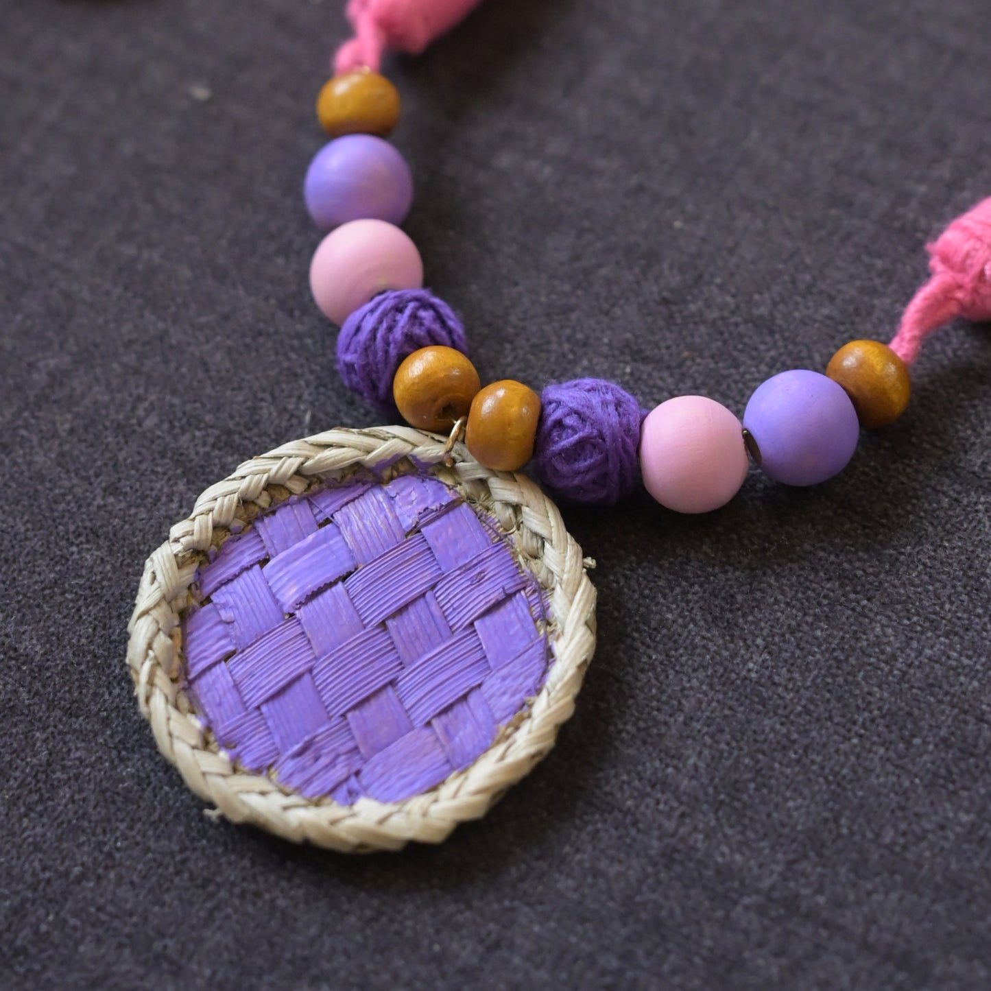 Thazhampoo necklace with round Pendant Set -baby pink and lavender