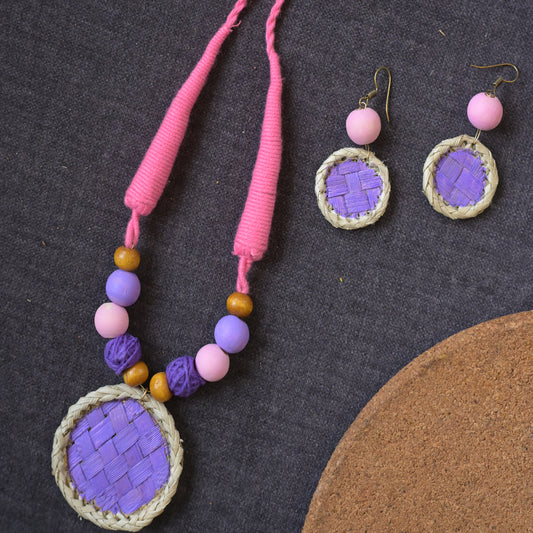 Thazhampoo necklace with round Pendant Set -baby pink and lavender